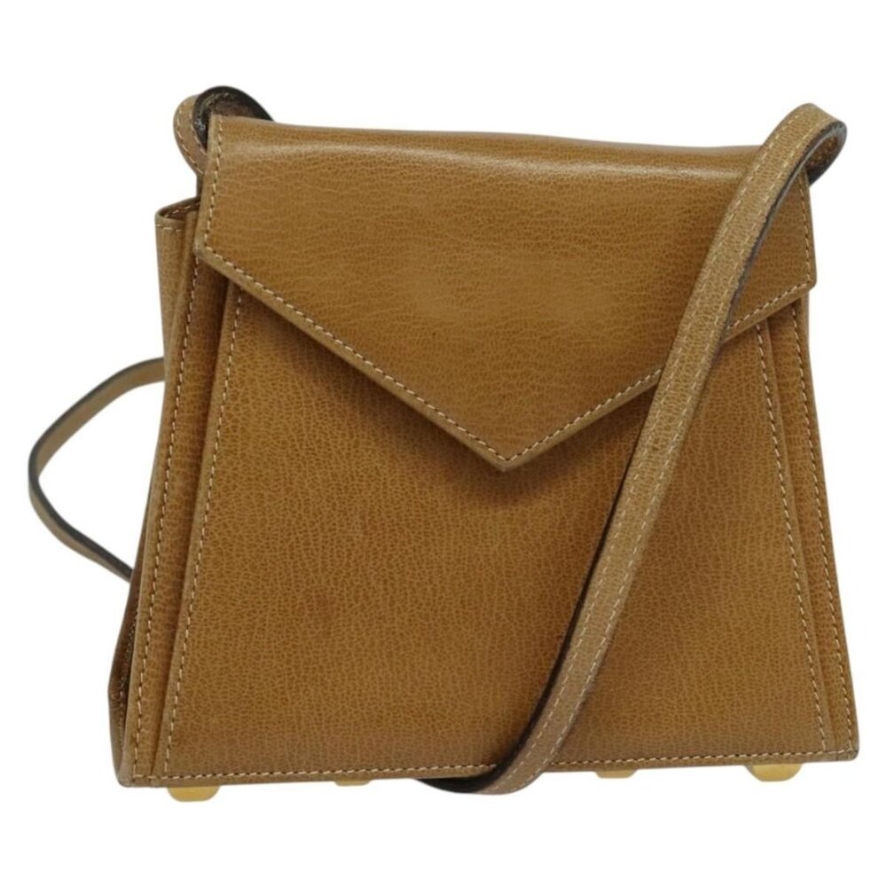 Authentic Salvatore Ferragamo Shoulder Bag Leather Beige Gold
